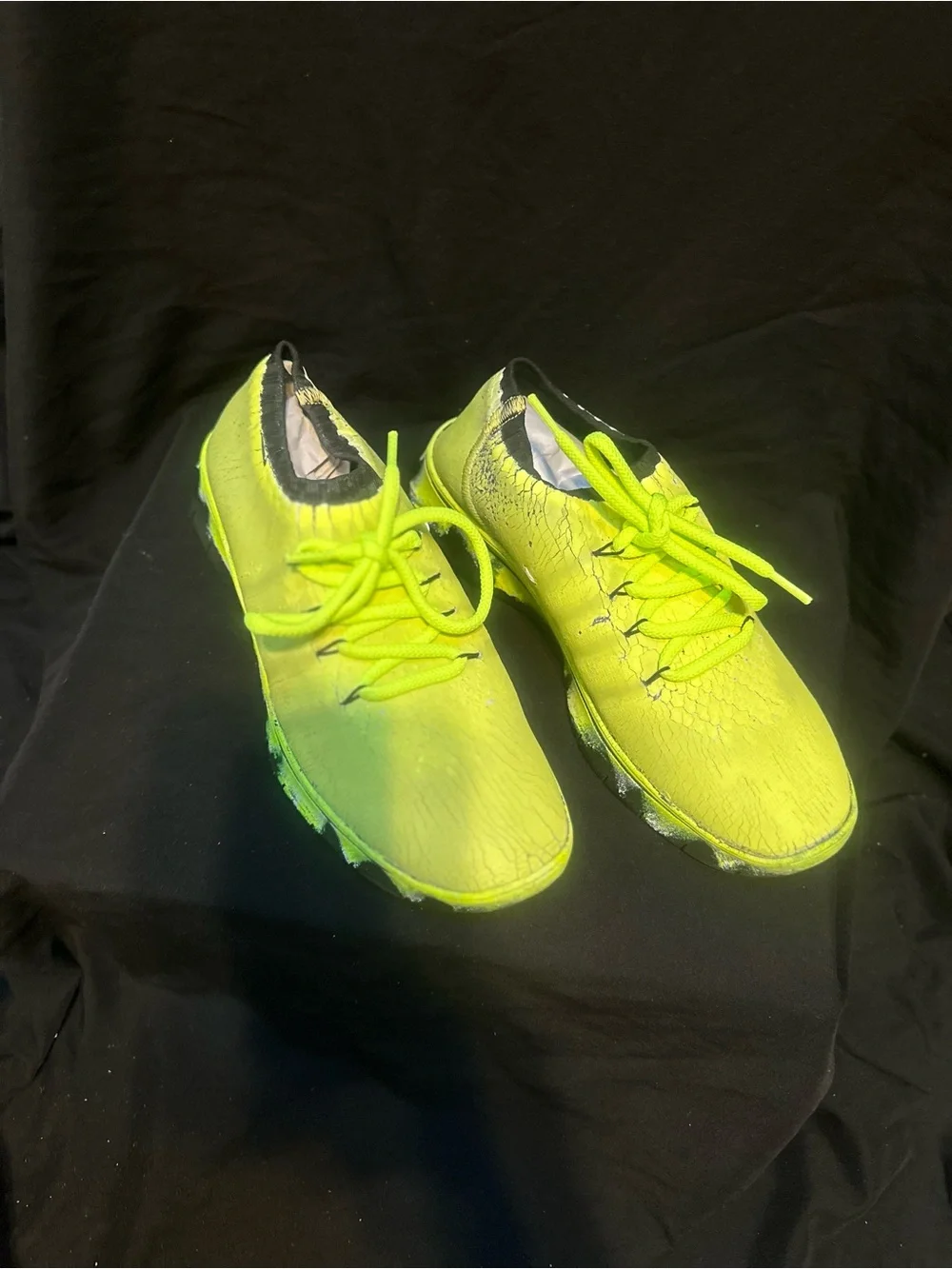 Maison Margiela Neon Green Cracked Paint Sneakers - Lightweight Lace-Up